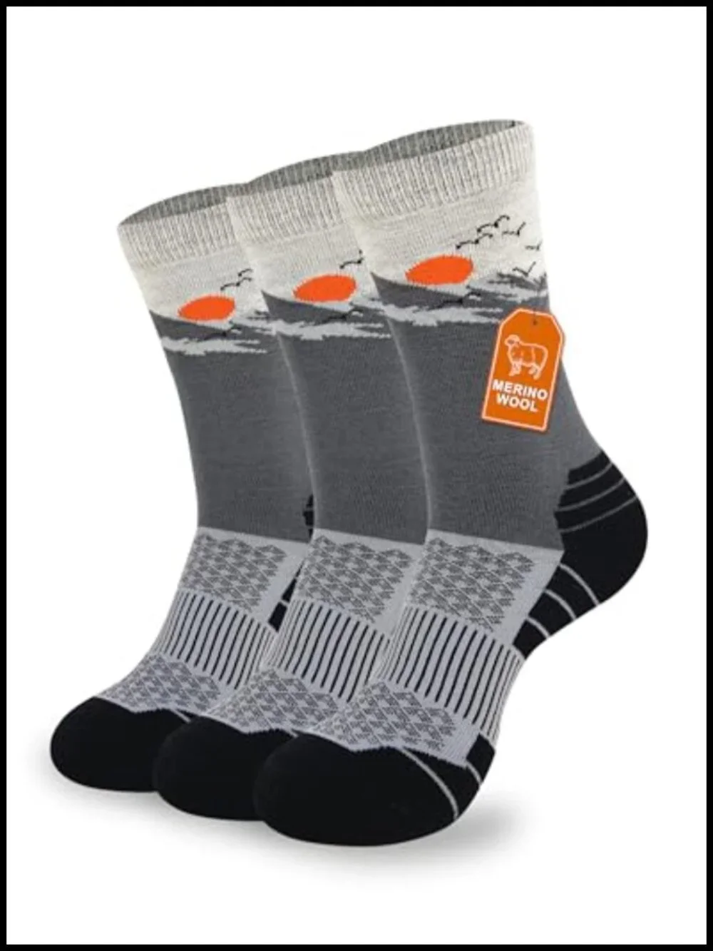 Merino Wool Hiking Socks 3 Pack Cushioned Breathable Athletic Crew
